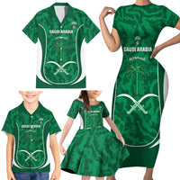 Custom Saudi Arabia Football Family Matching Short Sleeve Bodycon Dress and Hawaiian Shirt 2026 Come On Arabian Falcons - Wonder Print Shop