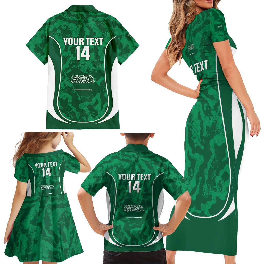 Custom Saudi Arabia Football Family Matching Short Sleeve Bodycon Dress and Hawaiian Shirt 2026 Come On Arabian Falcons - Wonder Print Shop