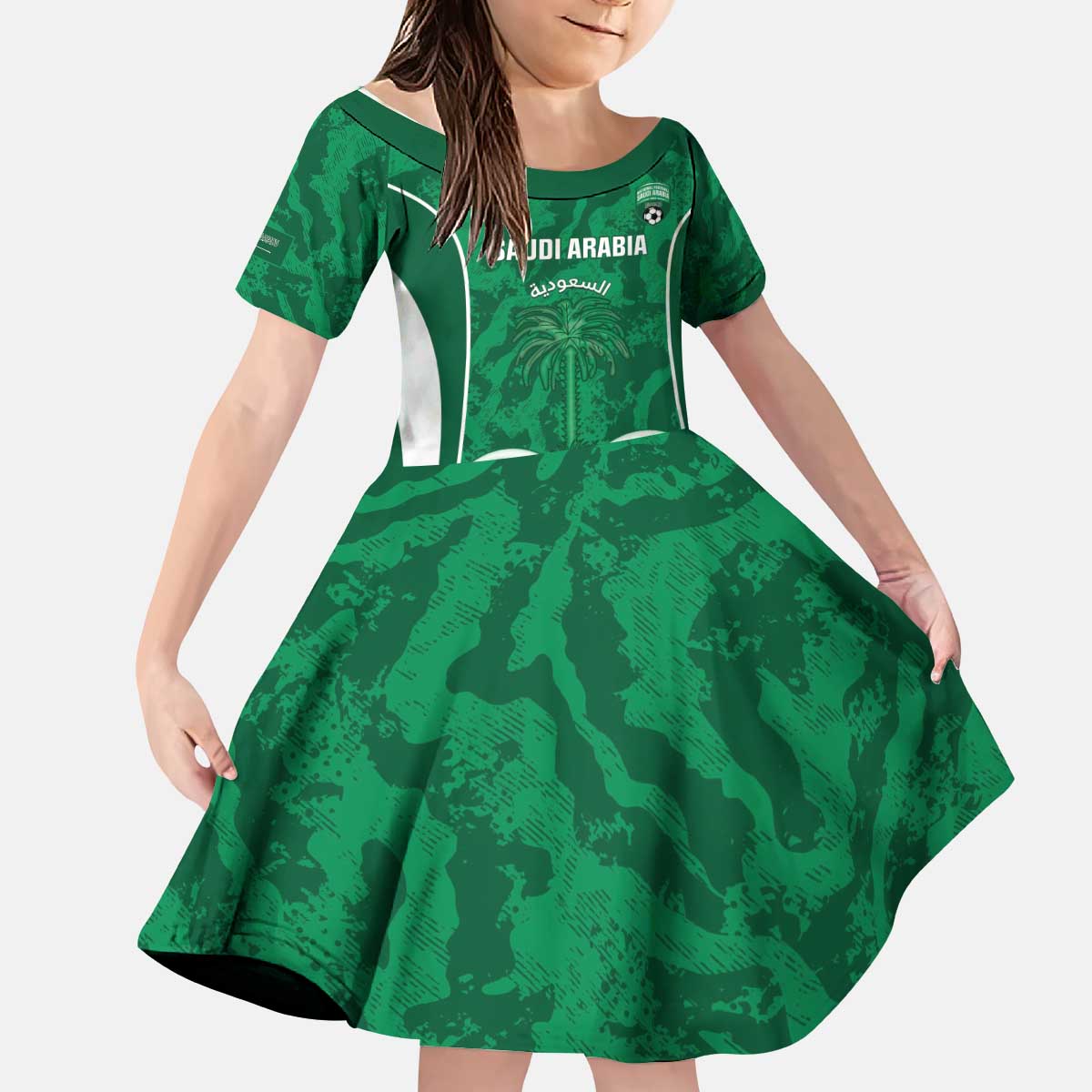 Custom Saudi Arabia Football Kid Short Sleeve Dress 2026 Come On Arabian Falcons - Wonder Print Shop