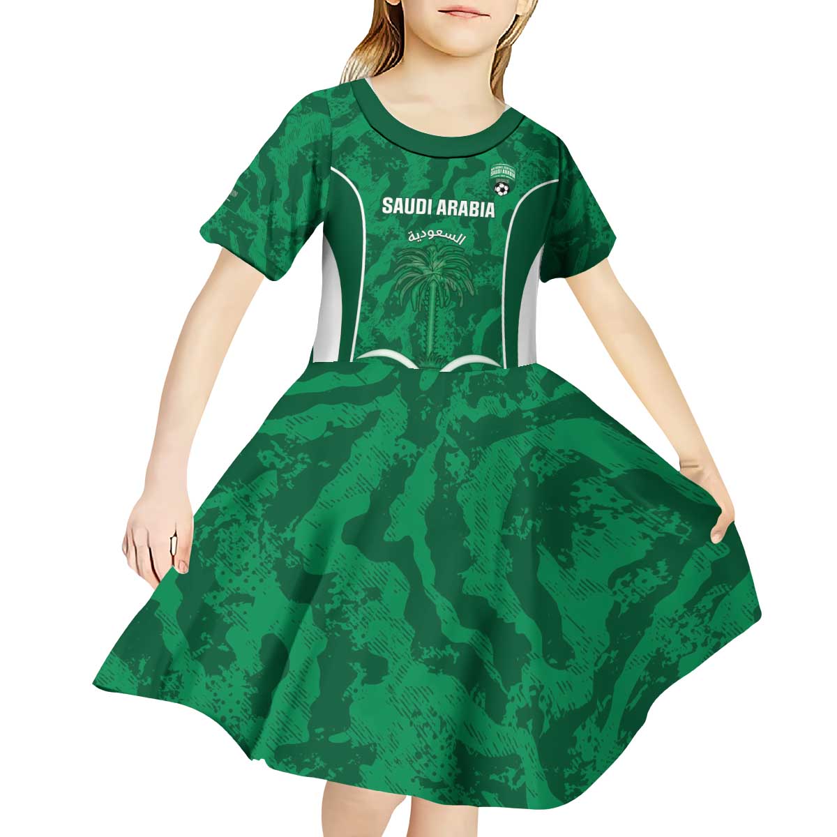 Custom Saudi Arabia Football Kid Short Sleeve Dress 2026 Come On Arabian Falcons - Wonder Print Shop