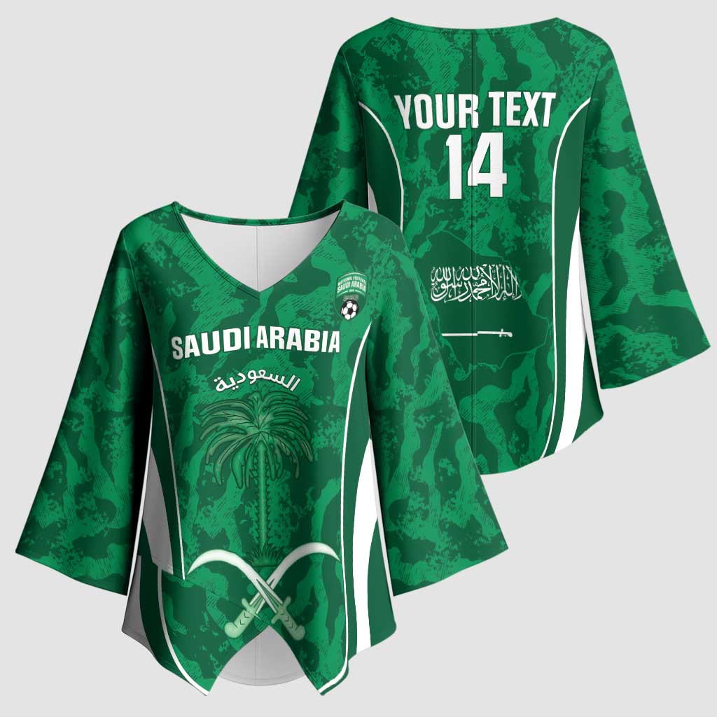 Custom Saudi Arabia Football Kimono Sleeve Blouse 2026 Come On Arabian Falcons - Wonder Print Shop