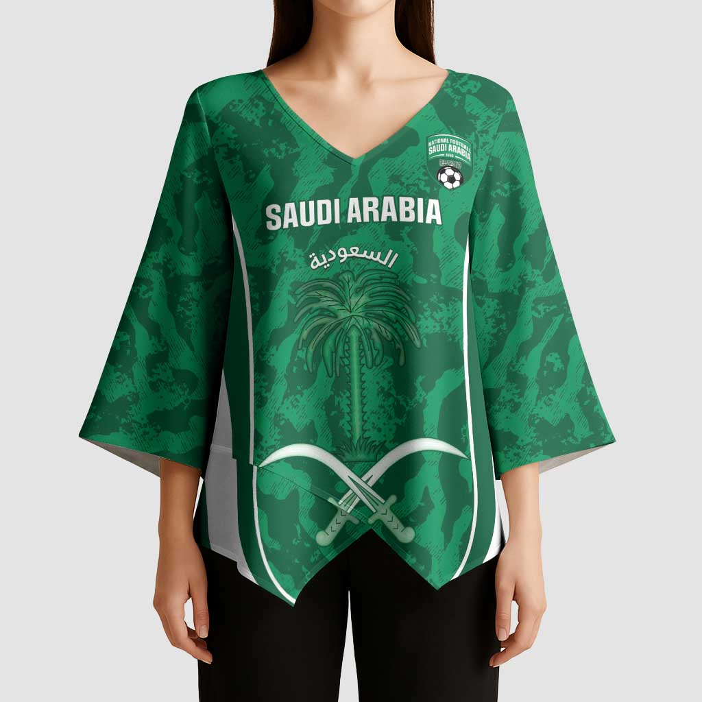 Custom Saudi Arabia Football Kimono Sleeve Blouse 2026 Come On Arabian Falcons - Wonder Print Shop