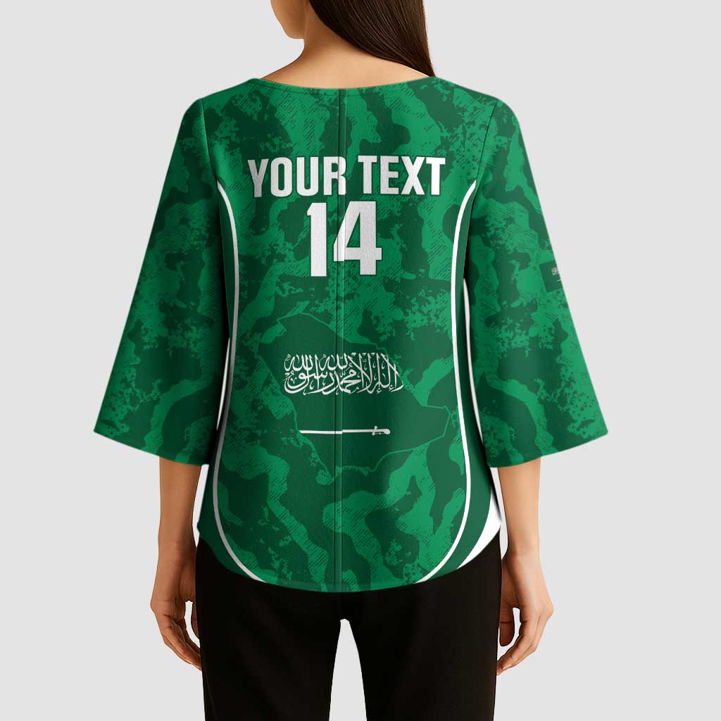 Custom Saudi Arabia Football Kimono Sleeve Blouse 2026 Come On Arabian Falcons - Wonder Print Shop