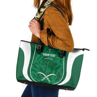 Custom Saudi Arabia Football Leather Tote Bag 2026 Come On Arabian Falcons - Wonder Print Shop
