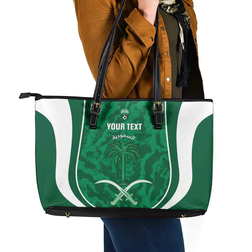 Custom Saudi Arabia Football Leather Tote Bag 2026 Come On Arabian Falcons - Wonder Print Shop