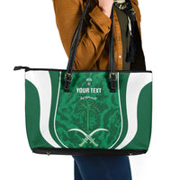 Custom Saudi Arabia Football Leather Tote Bag 2026 Come On Arabian Falcons - Wonder Print Shop
