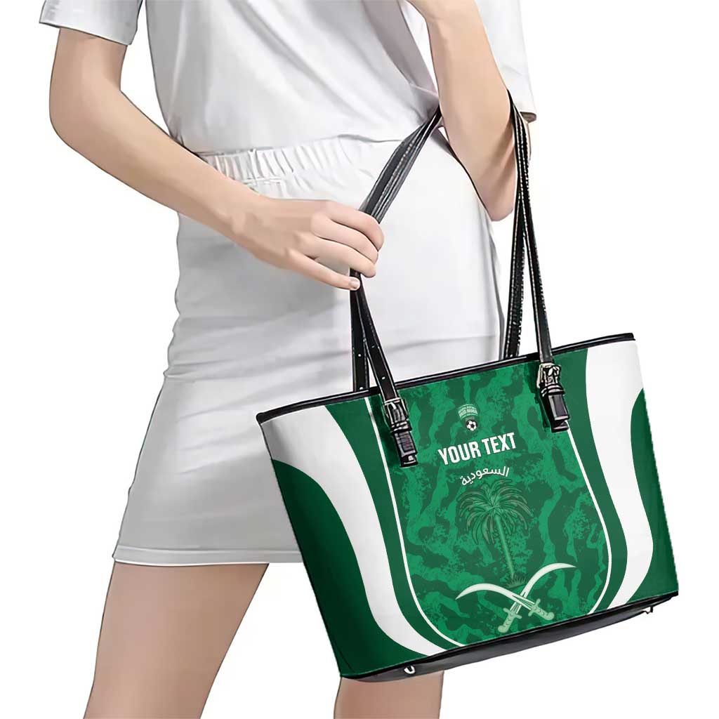 Custom Saudi Arabia Football Leather Tote Bag 2026 Come On Arabian Falcons - Wonder Print Shop