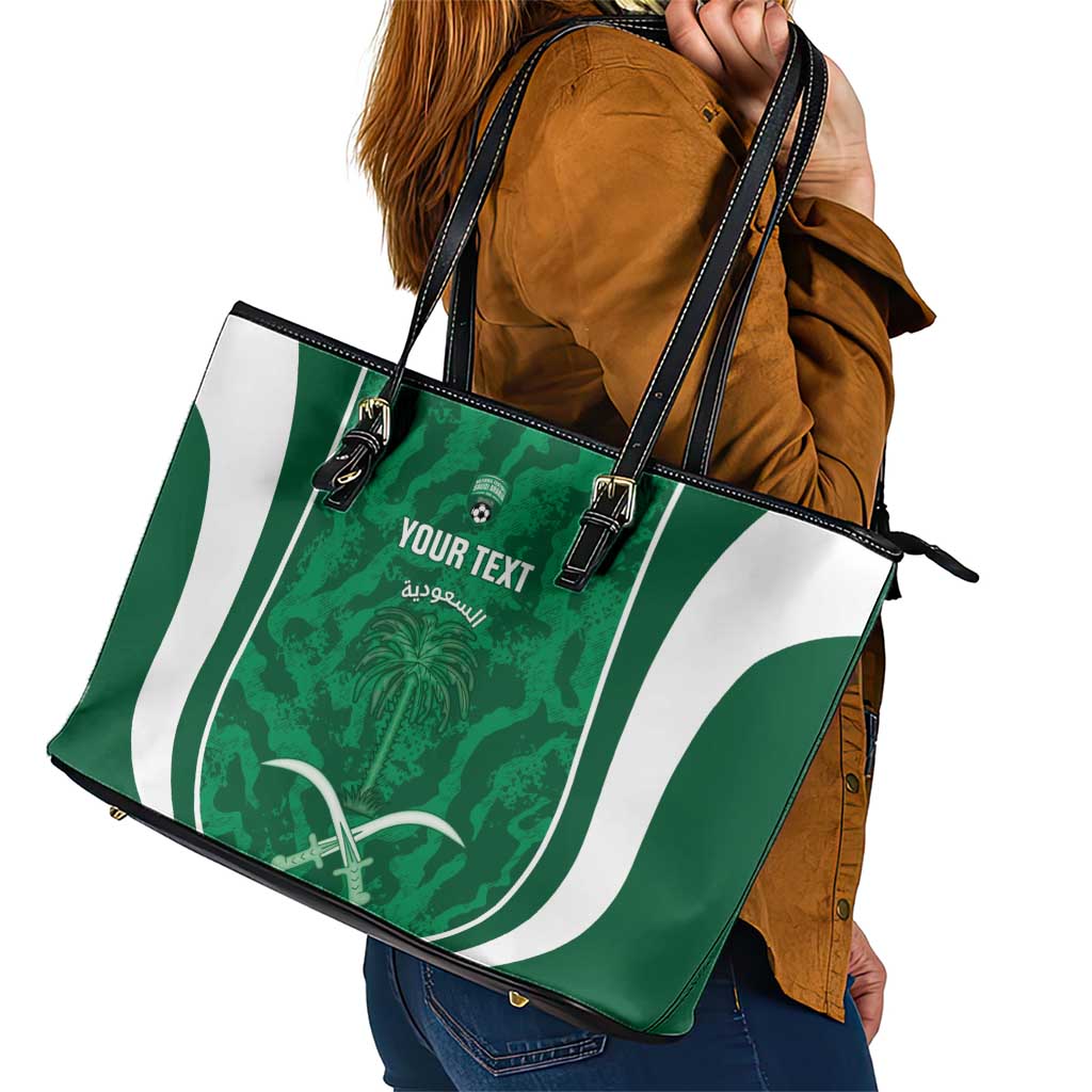 Custom Saudi Arabia Football Leather Tote Bag 2026 Come On Arabian Falcons - Wonder Print Shop