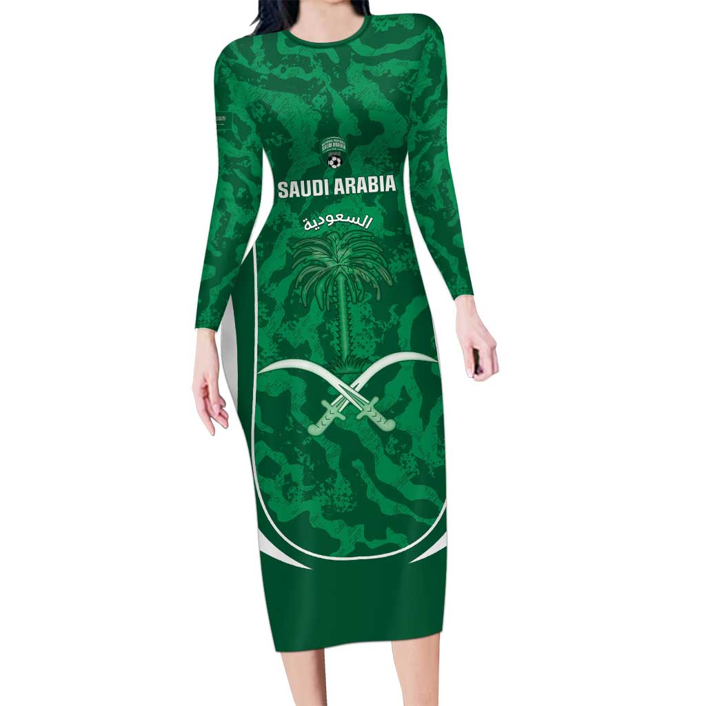 Custom Saudi Arabia Football Long Sleeve Bodycon Dress 2026 Come On Arabian Falcons - Wonder Print Shop