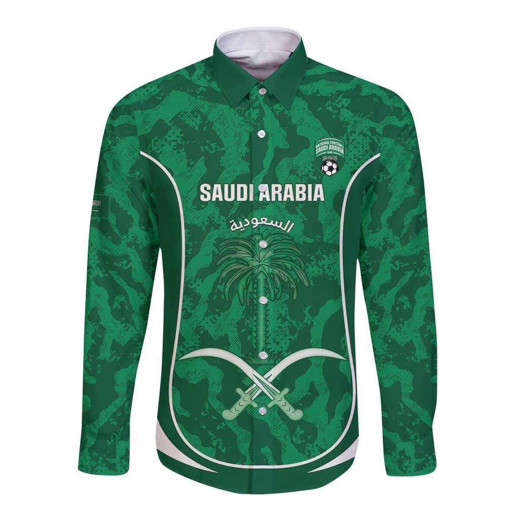 Custom Saudi Arabia Football Long Sleeve Button Shirt 2026 Come On Arabian Falcons - Wonder Print Shop