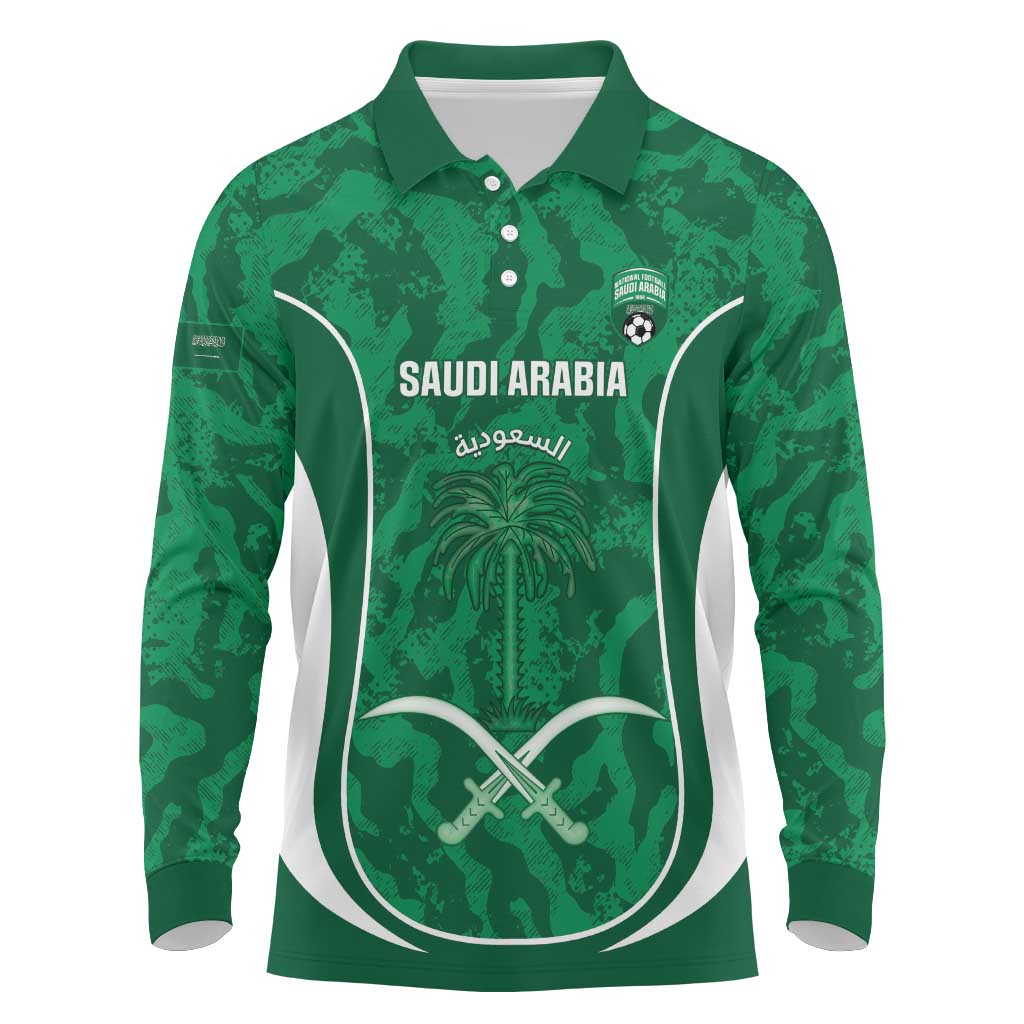 Custom Saudi Arabia Football Long Sleeve Polo Shirt 2026 Come On Arabian Falcons - Wonder Print Shop
