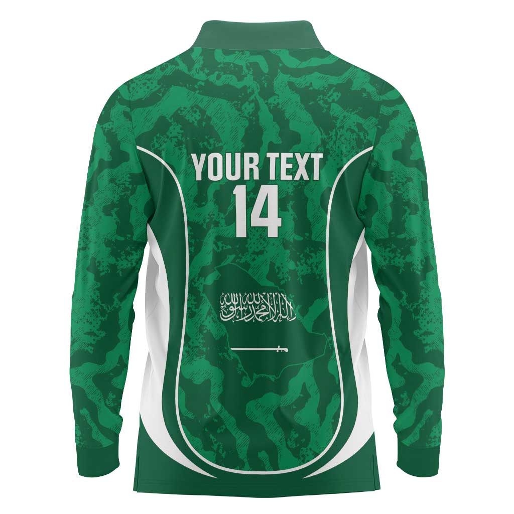 Custom Saudi Arabia Football Long Sleeve Polo Shirt 2026 Come On Arabian Falcons - Wonder Print Shop