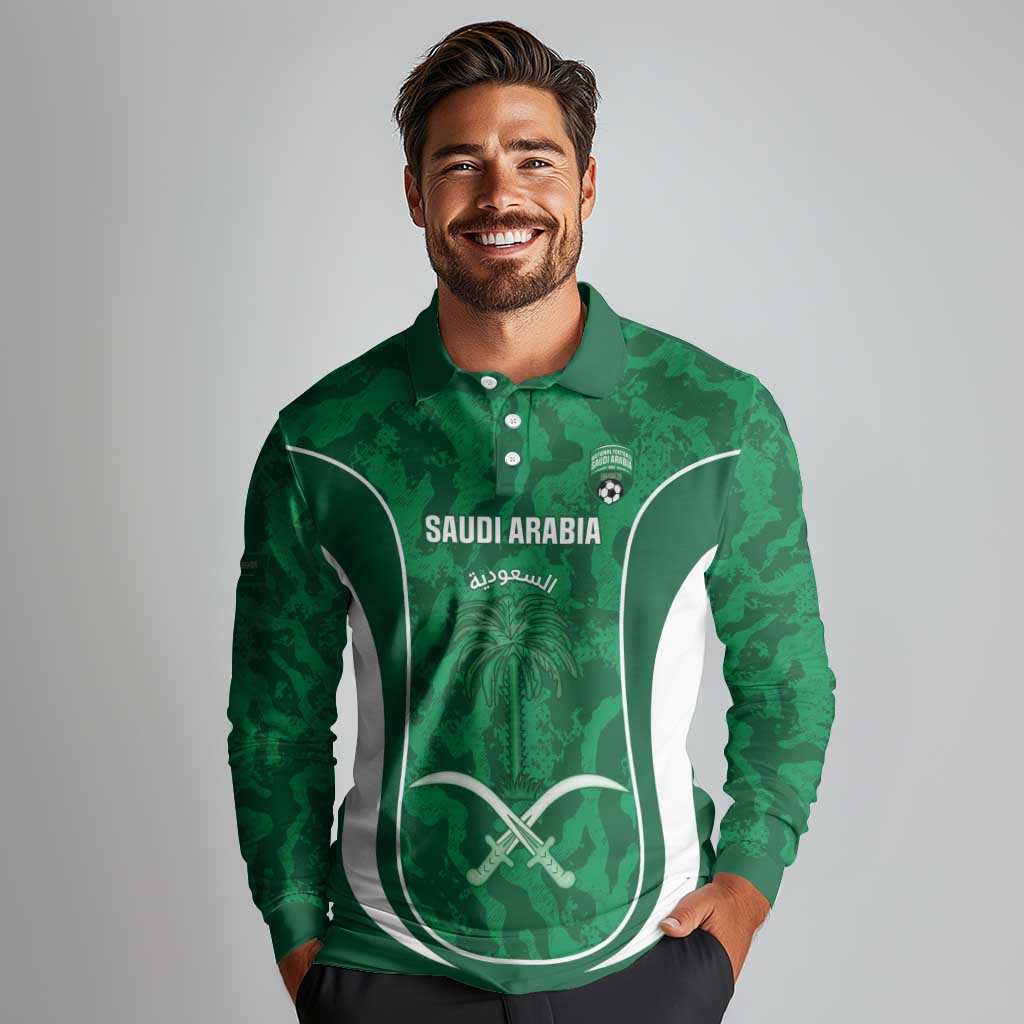 Custom Saudi Arabia Football Long Sleeve Polo Shirt 2026 Come On Arabian Falcons - Wonder Print Shop