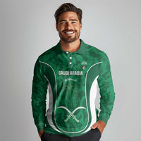 Custom Saudi Arabia Football Long Sleeve Polo Shirt 2026 Come On Arabian Falcons - Wonder Print Shop