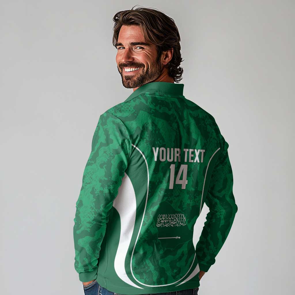 Custom Saudi Arabia Football Long Sleeve Polo Shirt 2026 Come On Arabian Falcons - Wonder Print Shop