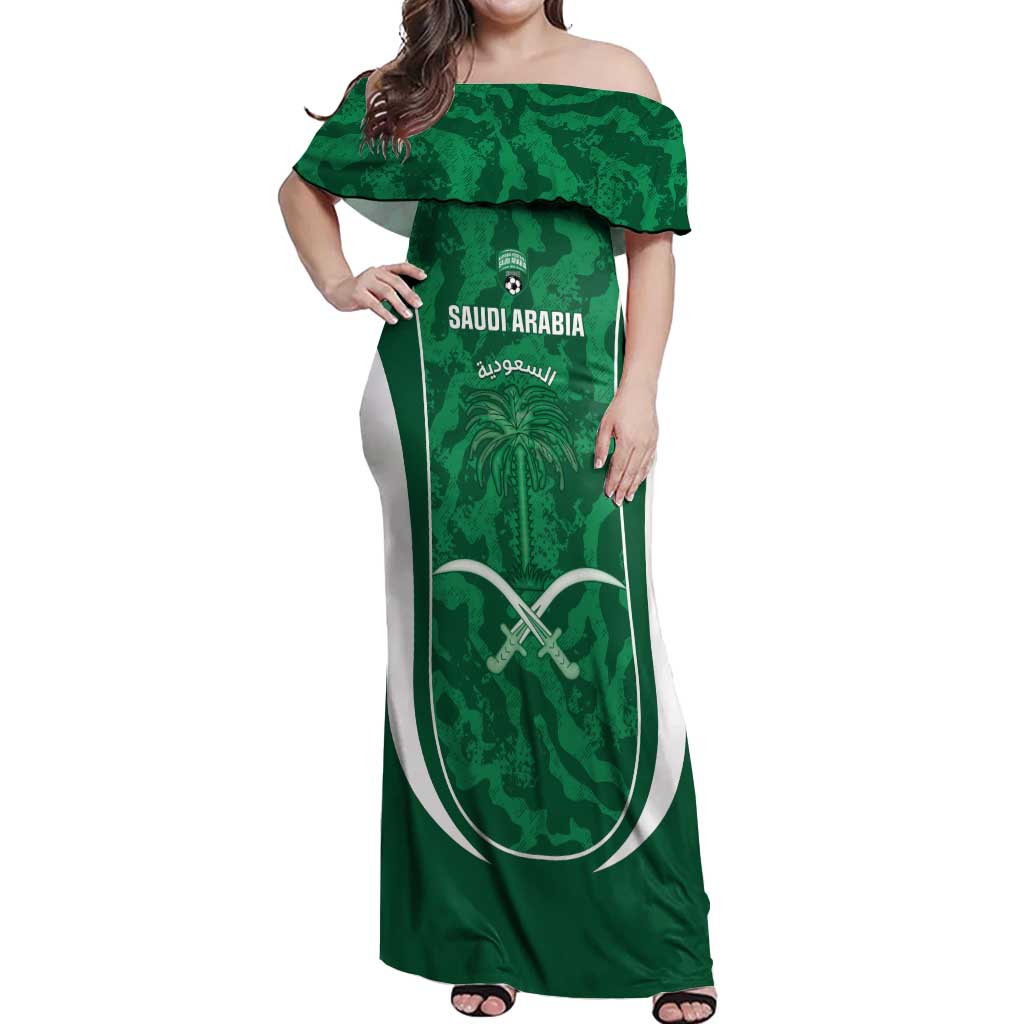 Custom Saudi Arabia Football Off Shoulder Maxi Dress 2026 Come On Arabian Falcons - Wonder Print Shop