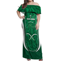 Custom Saudi Arabia Football Off Shoulder Maxi Dress 2026 Come On Arabian Falcons - Wonder Print Shop