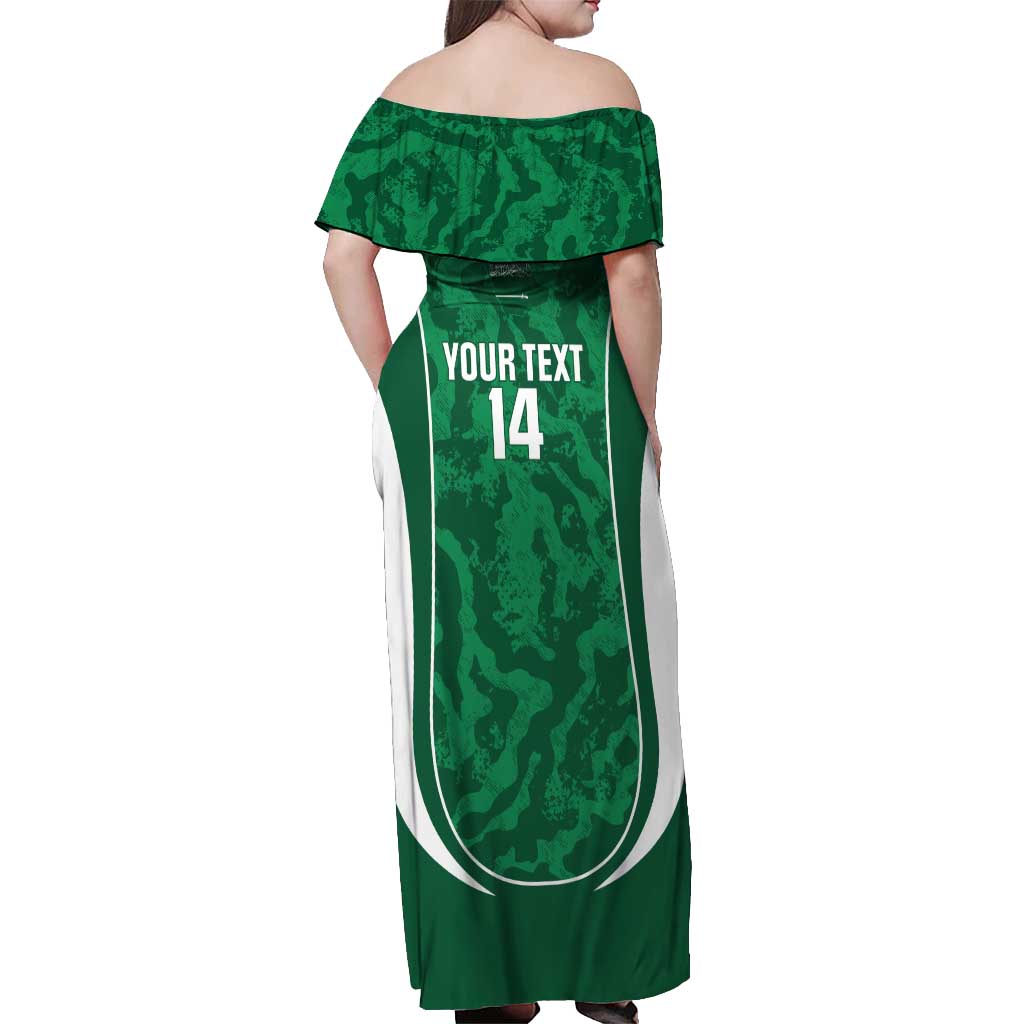 Custom Saudi Arabia Football Off Shoulder Maxi Dress 2026 Come On Arabian Falcons - Wonder Print Shop