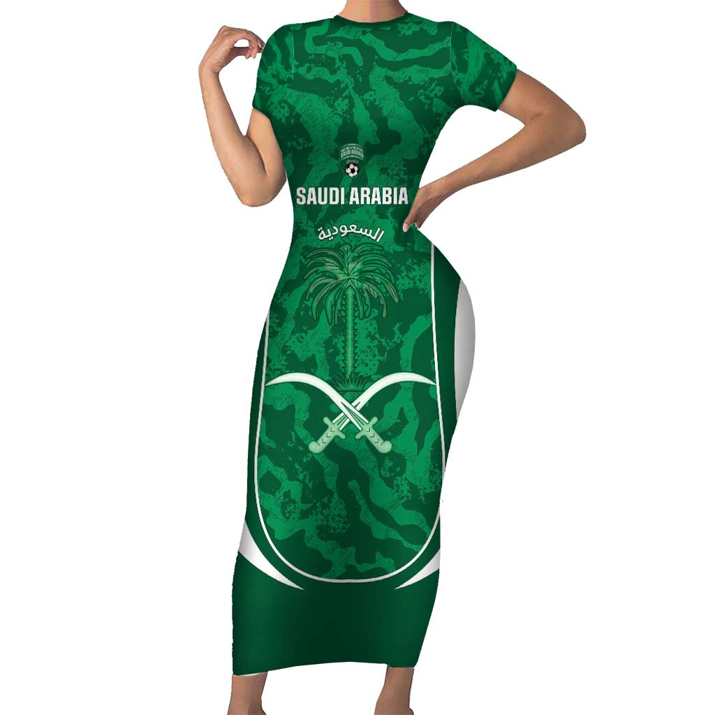 Custom Saudi Arabia Football Short Sleeve Bodycon Dress 2026 Come On Arabian Falcons - Wonder Print Shop