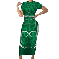 Custom Saudi Arabia Football Short Sleeve Bodycon Dress 2026 Come On Arabian Falcons - Wonder Print Shop