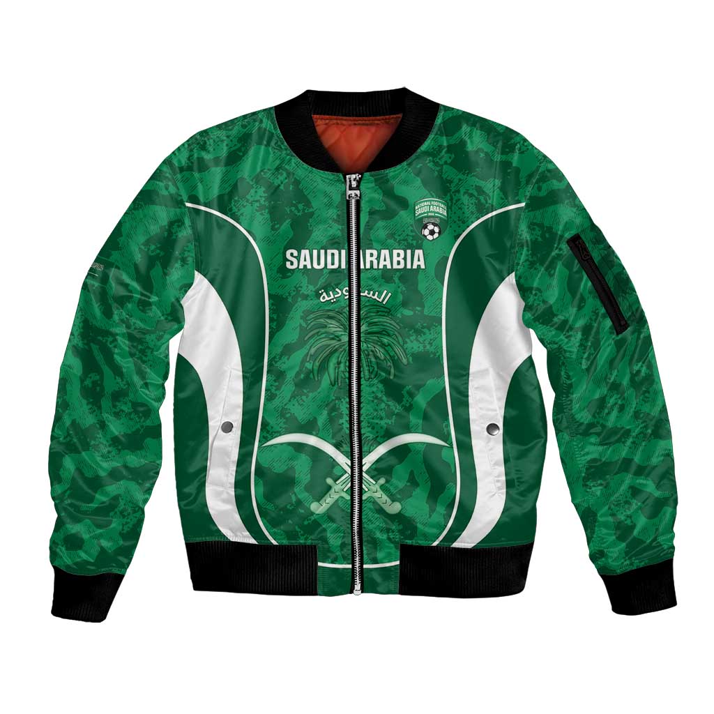 Custom Saudi Arabia Football Sleeve Zip Bomber Jacket 2026 Come On Arabian Falcons - Wonder Print Shop