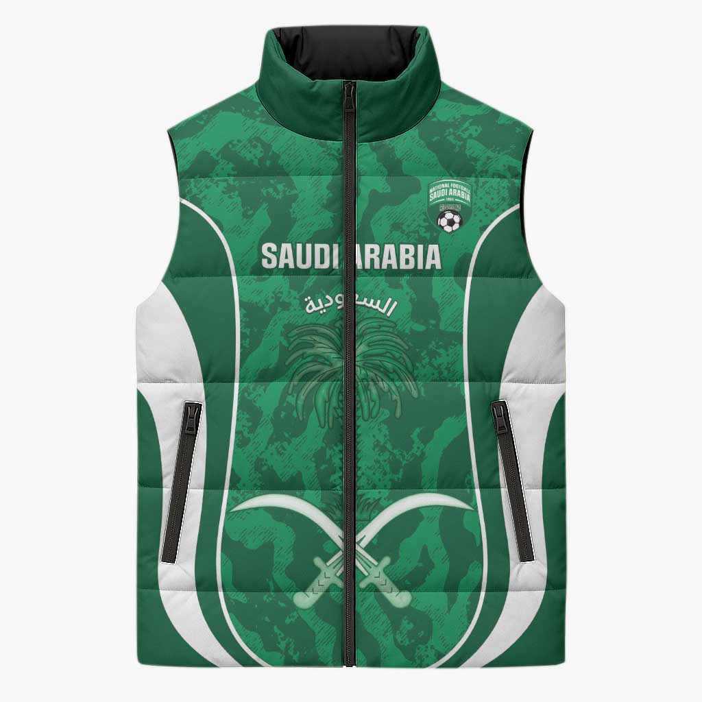 Custom Saudi Arabia Football Sleeveless Puffer Jacket 2026 Come On Arabian Falcons - Wonder Print Shop