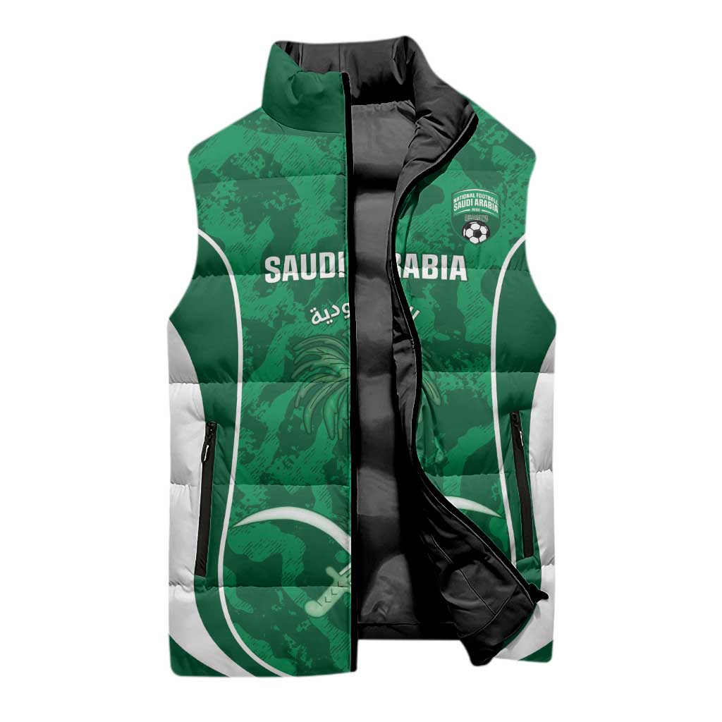 Custom Saudi Arabia Football Sleeveless Puffer Jacket 2026 Come On Arabian Falcons - Wonder Print Shop
