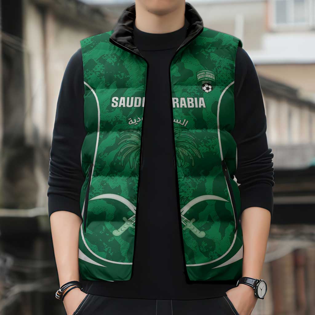 Custom Saudi Arabia Football Sleeveless Puffer Jacket 2026 Come On Arabian Falcons - Wonder Print Shop