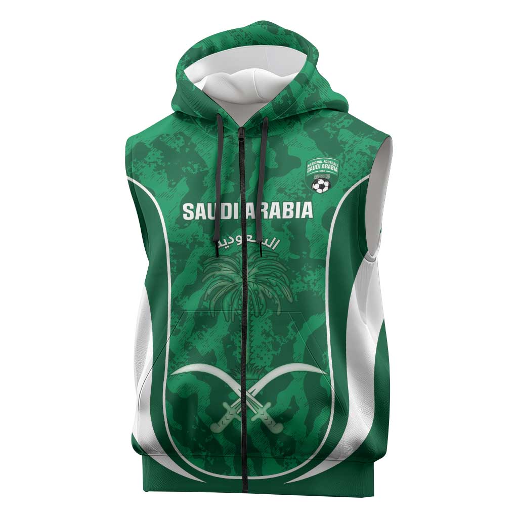 Custom Saudi Arabia Football Sleeveless Zip Hoodie 2026 Come On Arabian Falcons - Wonder Print Shop