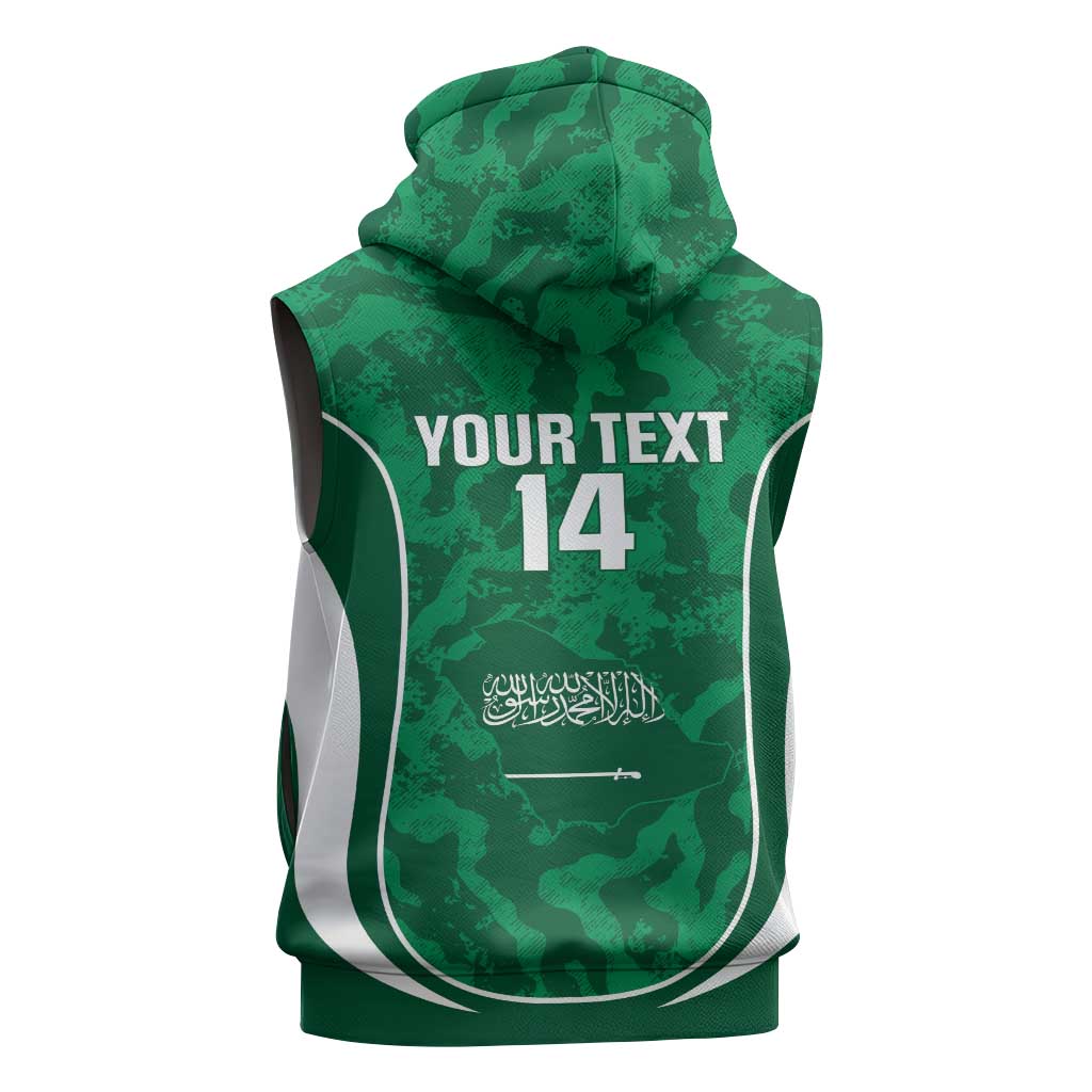 Custom Saudi Arabia Football Sleeveless Zip Hoodie 2026 Come On Arabian Falcons - Wonder Print Shop