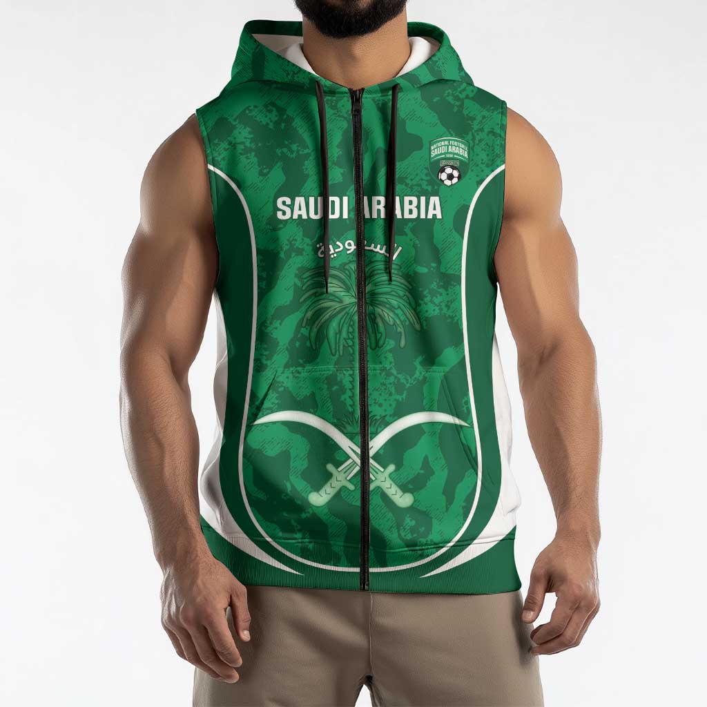Custom Saudi Arabia Football Sleeveless Zip Hoodie 2026 Come On Arabian Falcons - Wonder Print Shop