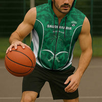 Custom Saudi Arabia Football Sleeveless Zip Hoodie 2026 Come On Arabian Falcons - Wonder Print Shop