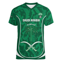 Custom Saudi Arabia Football Women V-Neck T-Shirt 2026 Come On Arabian Falcons - Wonder Print Shop