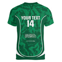 Custom Saudi Arabia Football Women V-Neck T-Shirt 2026 Come On Arabian Falcons - Wonder Print Shop