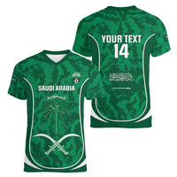 Custom Saudi Arabia Football Women V-Neck T-Shirt 2026 Come On Arabian Falcons - Wonder Print Shop