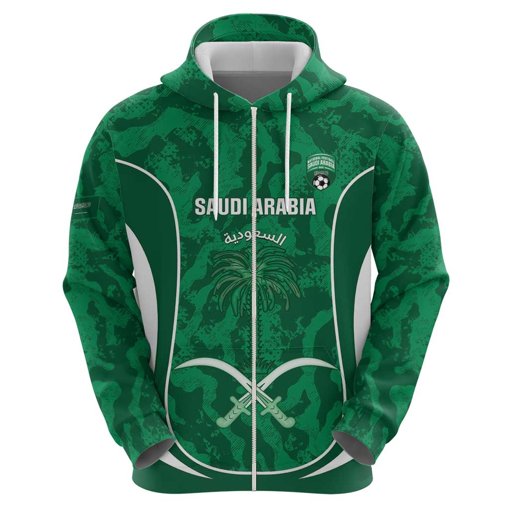Custom Saudi Arabia Football Zip Hoodie 2026 Come On Arabian Falcons - Wonder Print Shop