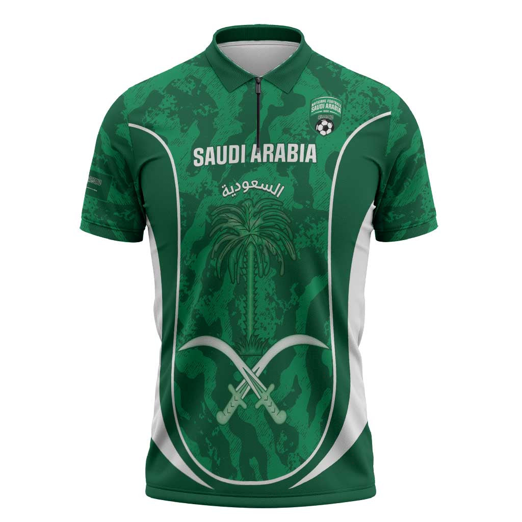 Custom Saudi Arabia Football Zipper Polo Shirt 2026 Come On Arabian Falcons - Wonder Print Shop