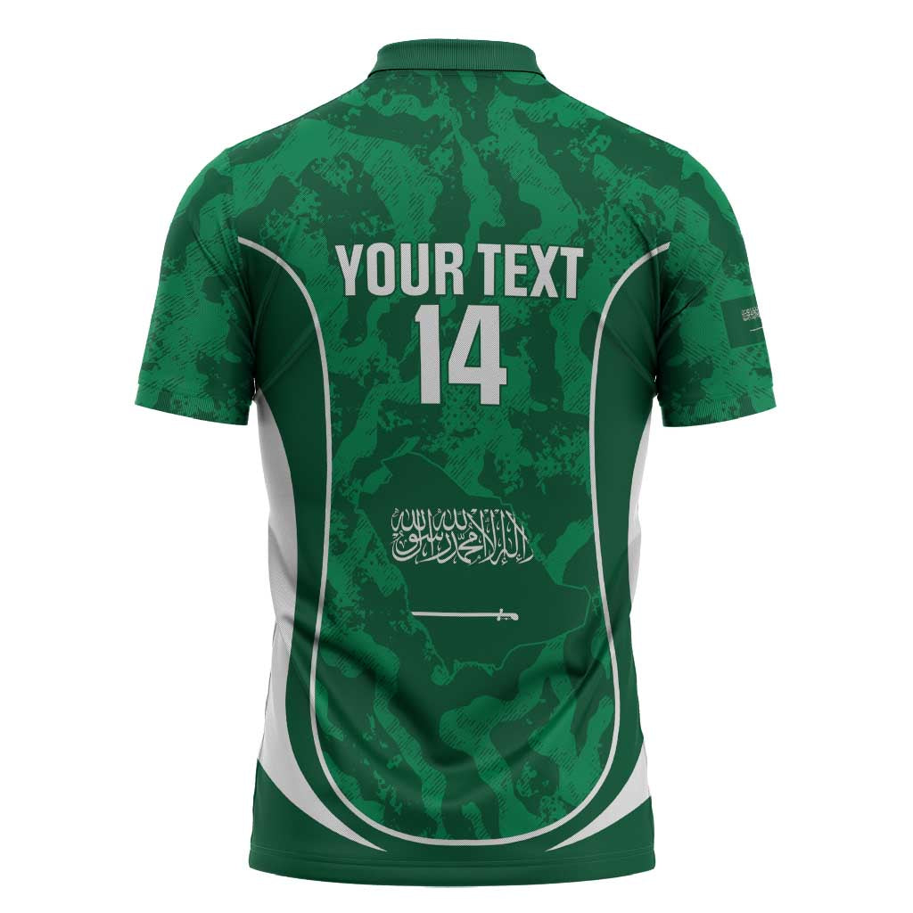Custom Saudi Arabia Football Zipper Polo Shirt 2026 Come On Arabian Falcons - Wonder Print Shop