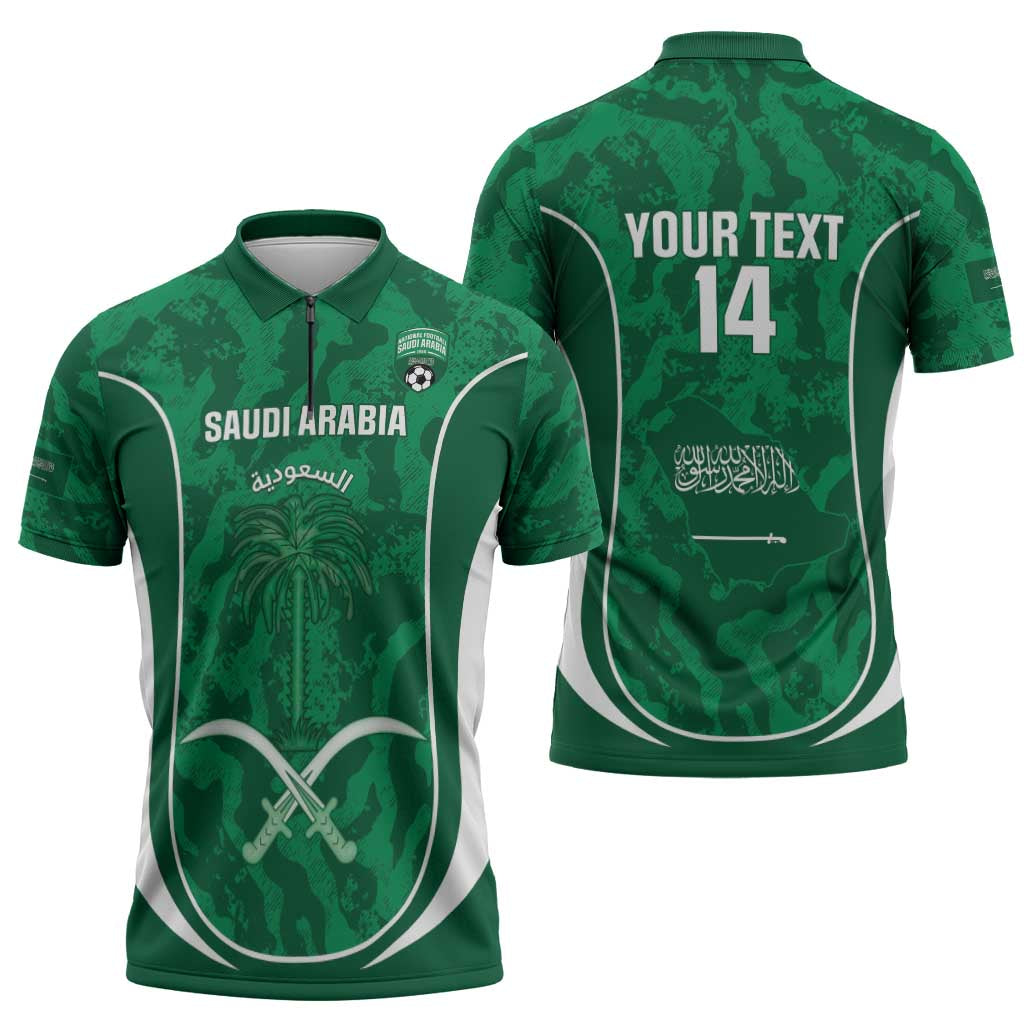 Custom Saudi Arabia Football Zipper Polo Shirt 2026 Come On Arabian Falcons - Wonder Print Shop