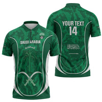 Custom Saudi Arabia Football Zipper Polo Shirt 2026 Come On Arabian Falcons - Wonder Print Shop