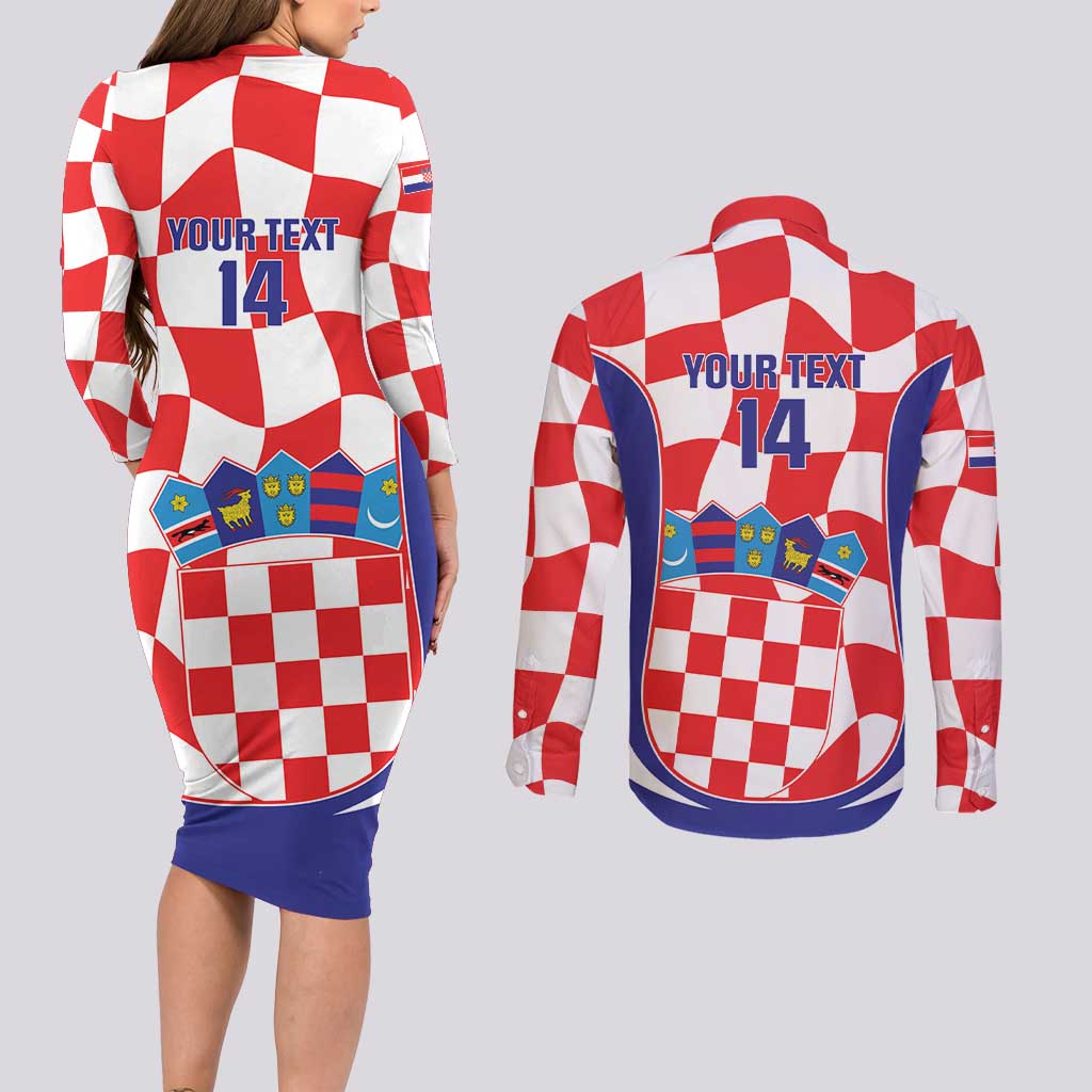 Custom Croatia Football Couples Matching Long Sleeve Bodycon Dress and Long Sleeve Button Shirt 2026 Come On Vatreni Hrvatska - Wonder Print Shop
