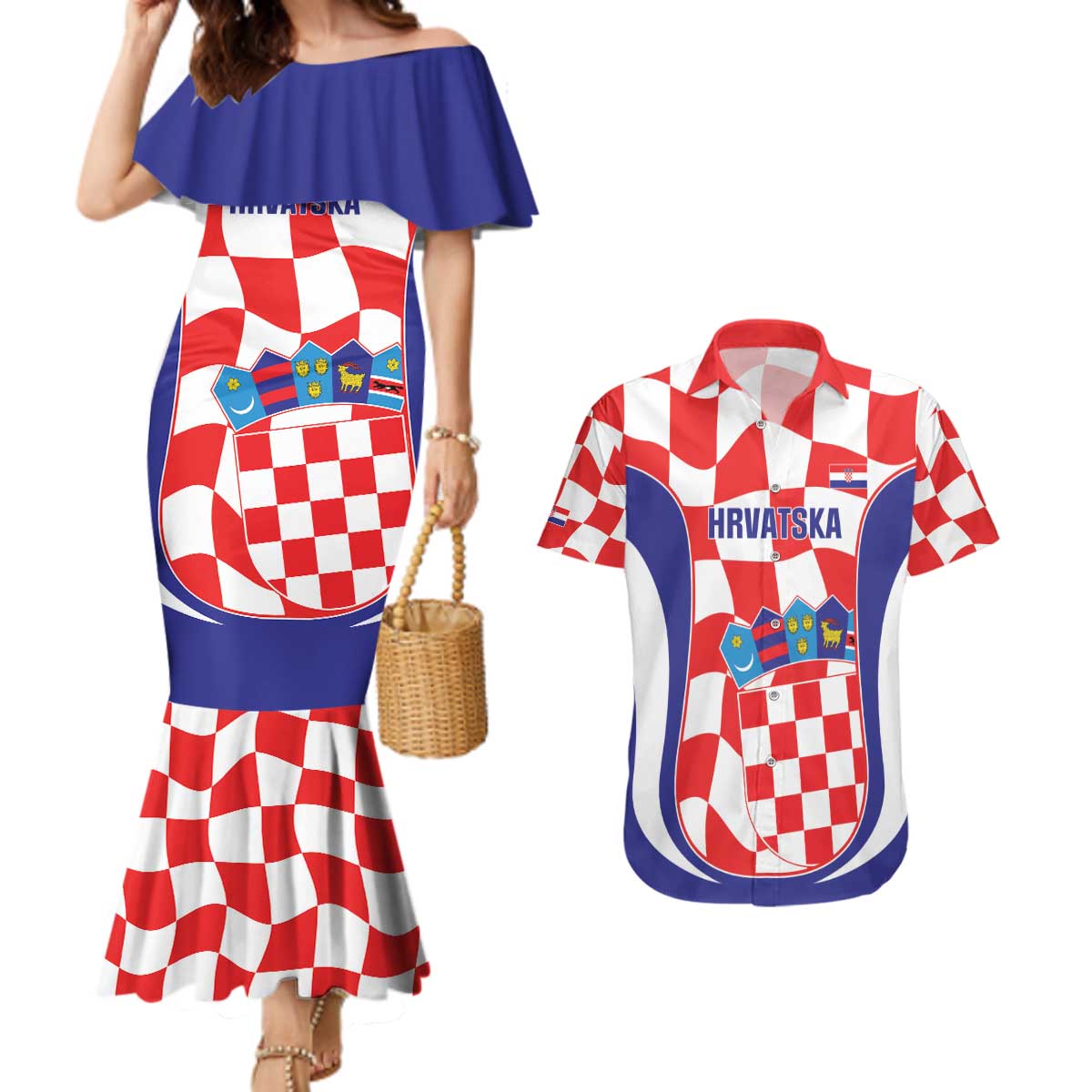 Custom Croatia Football Couples Matching Mermaid Dress and Hawaiian Shirt 2026 Come On Vatreni Hrvatska - Wonder Print Shop