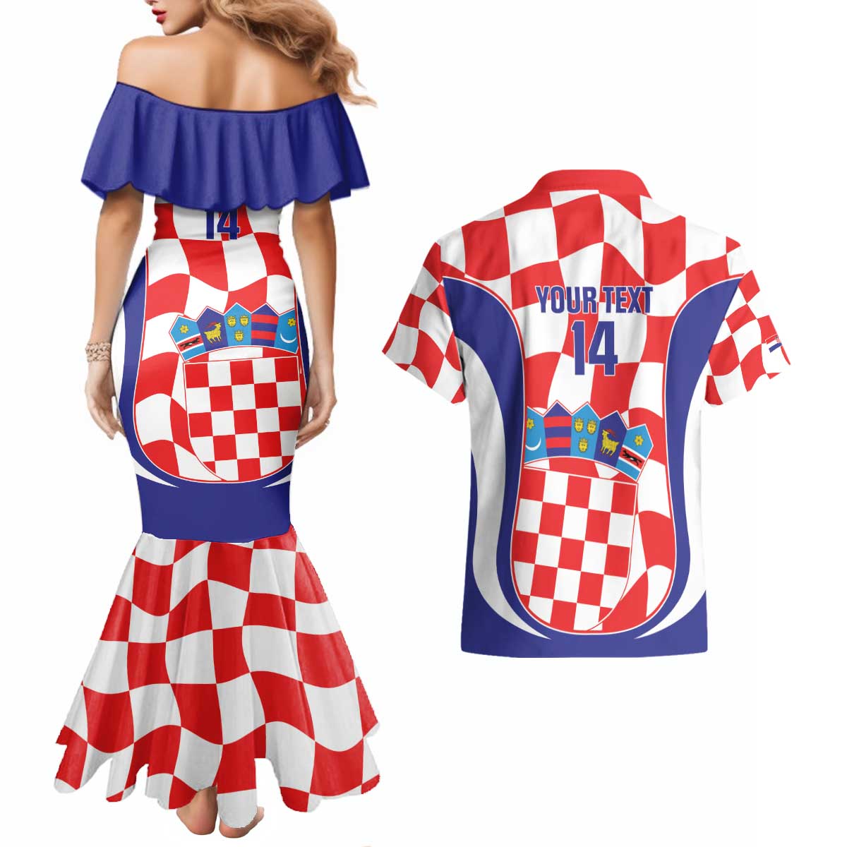 Custom Croatia Football Couples Matching Mermaid Dress and Hawaiian Shirt 2026 Come On Vatreni Hrvatska - Wonder Print Shop