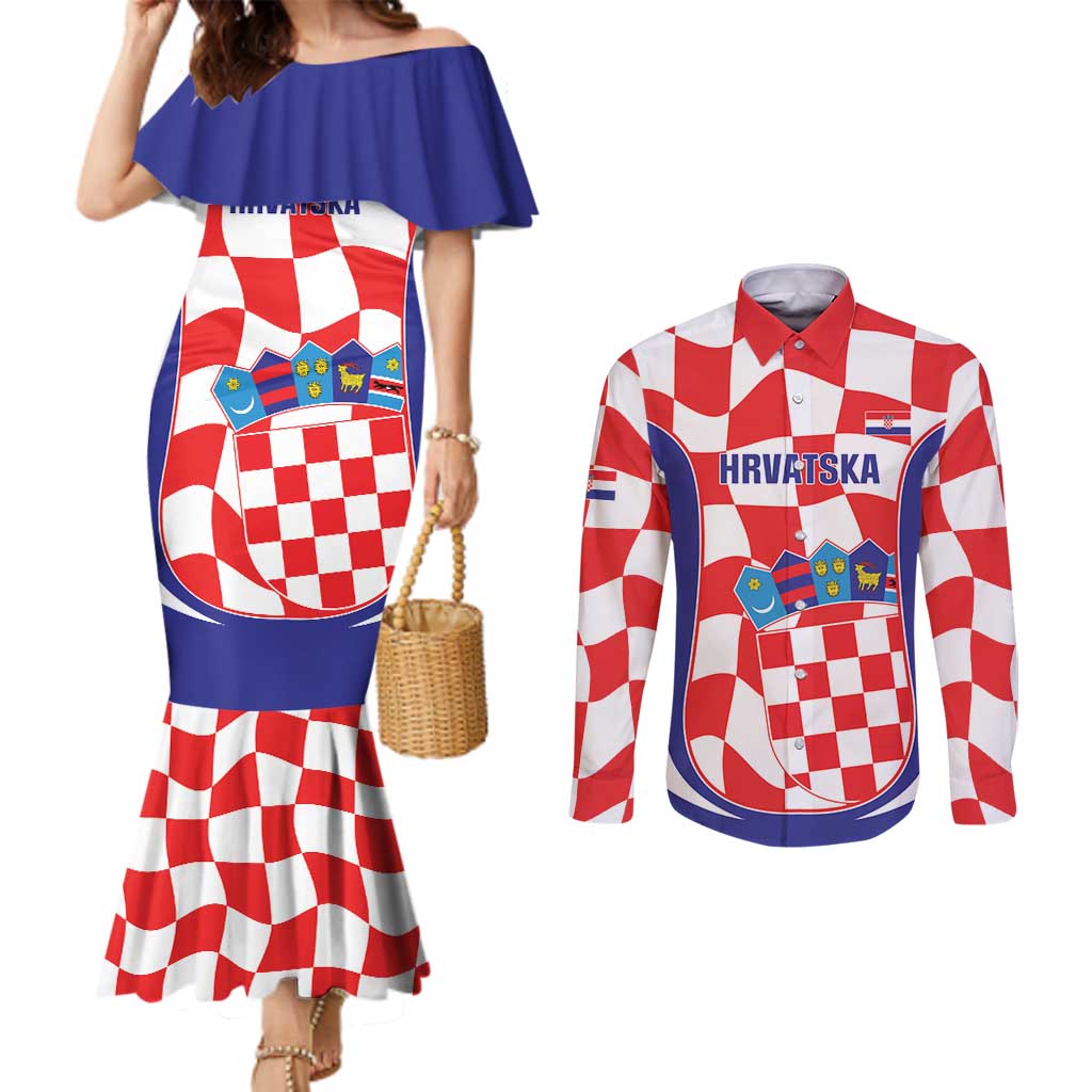 Custom Croatia Football Couples Matching Mermaid Dress and Long Sleeve Button Shirt 2026 Come On Vatreni Hrvatska - Wonder Print Shop