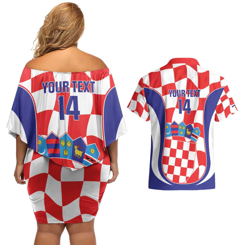 Custom Croatia Football Couples Matching Off Shoulder Short Dress and Hawaiian Shirt 2026 Come On Vatreni Hrvatska - Wonder Print Shop