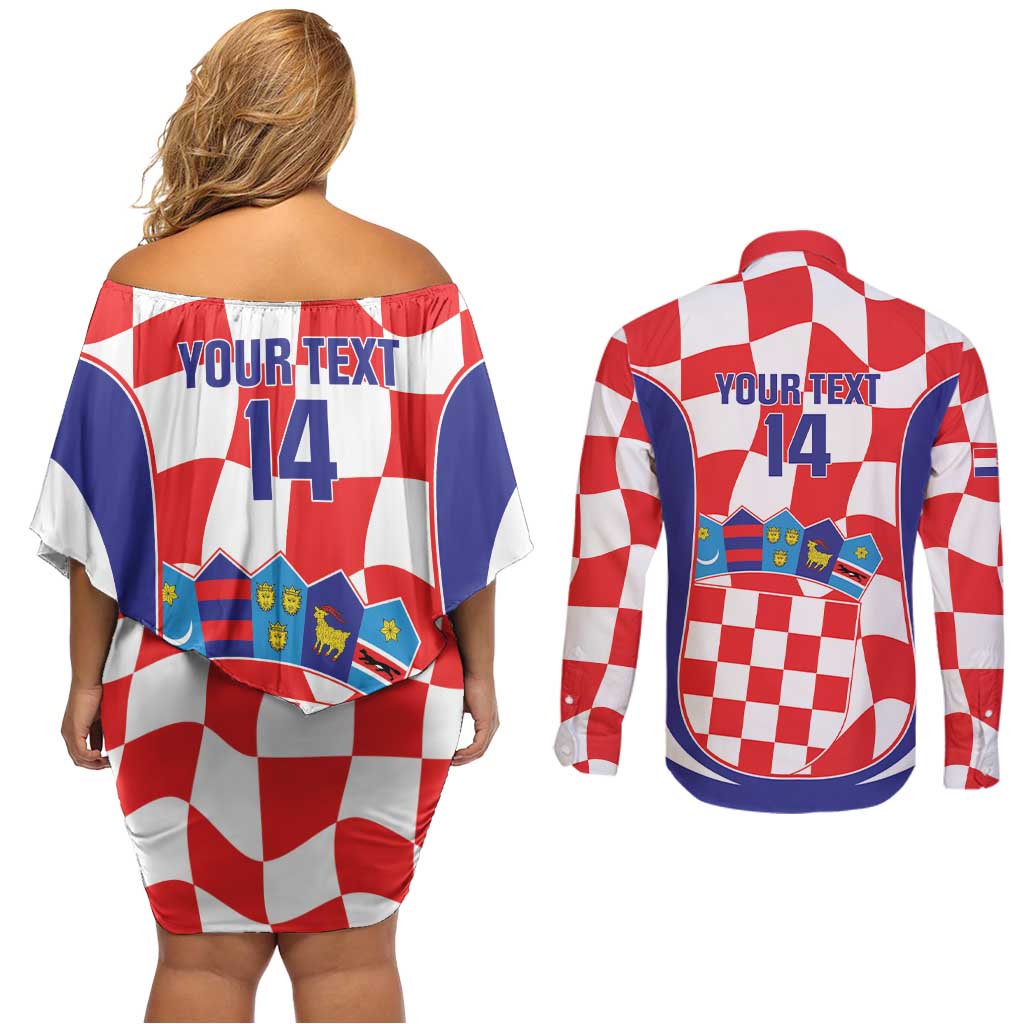 Custom Croatia Football Couples Matching Off Shoulder Short Dress and Long Sleeve Button Shirt 2026 Come On Vatreni Hrvatska - Wonder Print Shop