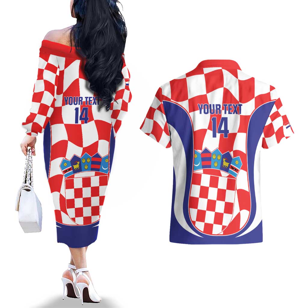 Custom Croatia Football Couples Matching Off The Shoulder Long Sleeve Dress and Hawaiian Shirt 2026 Come On Vatreni Hrvatska - Wonder Print Shop