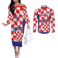 Custom Croatia Football Couples Matching Off The Shoulder Long Sleeve Dress and Long Sleeve Button Shirt 2026 Come On Vatreni Hrvatska - Wonder Print Shop