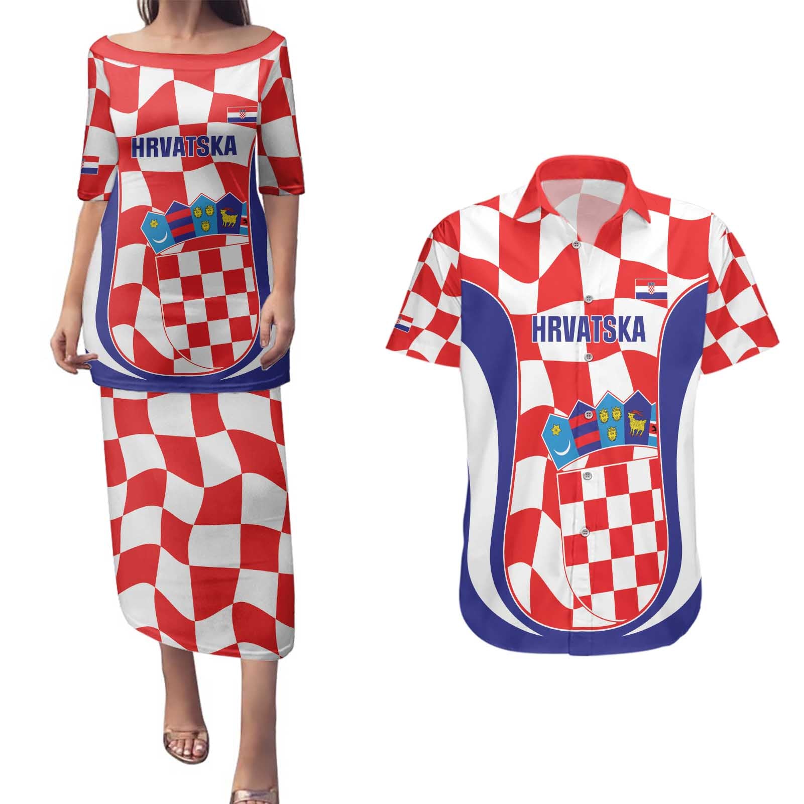 Custom Croatia Football Couples Matching Puletasi and Hawaiian Shirt 2026 Come On Vatreni Hrvatska - Wonder Print Shop