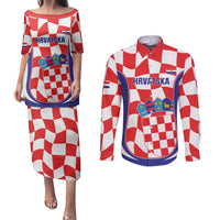 Custom Croatia Football Couples Matching Puletasi and Long Sleeve Button Shirt 2026 Come On Vatreni Hrvatska - Wonder Print Shop